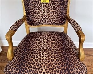 Lot 1.  $75.00. Animal Print Arm Chair  26” W x 24” D x 17.5” H (Seat) X 37” High (Back). 