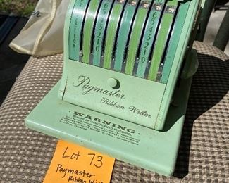 Lot 73.   $30. Vintage Paymaster Ribbon Writer Series 8000 8 Column check writer.  Same unit sold on ebay for $59.00.  Nice condition.