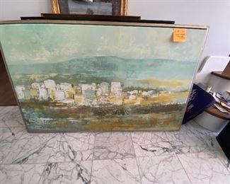 Lot 76   $75. Canvas wrapped cityscape in mountains Pier 1 price of $199