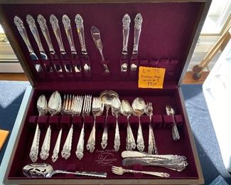 Lot 78.     $125.00   Prestige silver plated flatware service for 8.  88  pieces plus really nice two drawer chest.  Excellent Condition