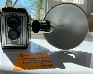 Lot 79. $20. Vintage Spartus film camera with side flash unit by Galter Products of Chicago