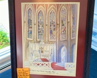 Lot 98. $50. Signed and Numbered Edition Print of Sts. Peter and Paul Church in Naperville, IL by Marianne Lisson Kuhn, with COA.  Measures 10.5w x 18.5 h.