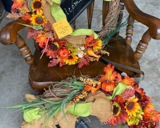 Lot 111  $28. Fall wreaths, both adorable with chalkboards hanging from the wreath.  Sweet current florals!!