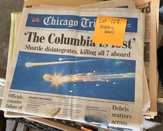 Lot 138.  $15. We are living through history, why not collect some history too! Historic Newspapers. 9/11, the Columbia tragedy, Obama's election, McGwire/Sosa Homerun Derby (remember sports?), White Sox WS win, Hank Aaron homeruns, and more... 