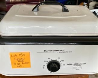 Lot 150! $25. Hamilton Beach 18 Quart Roaster Oven.  Still has the wrapping paper inside,  not sure this was ever used!  Perfect for all those slow cooker recipes you hae been adding to your project list! 
