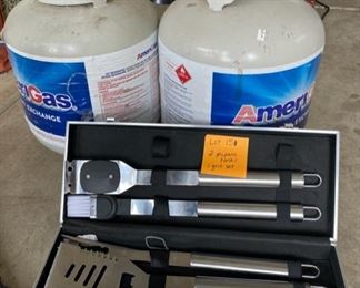 Lot 151.  $40. Fire that grill up!!!  Propane tanks and grilling tools, just in time for grilling season!  Honestly, who doesn't need another propane tank (you could get 2!) The grilling tools are proform.