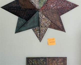 Lot 159. $40.  Cool metal wall decor!  How fun are these pieces?  The star is roughly "30 in wide, the square is about 21" square.  These pieces could add some fun to any room! 