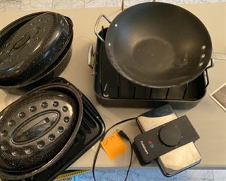 Lot 191 $40.00 Set of Roaster Pans, Wok and more