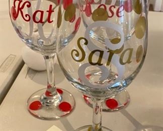 Lot 196 $ 9.00 Set of 3 stemmed wine glasses (Kat, Sara and Rose)