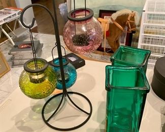 Lot 193. $22  Collection of 3 Colored Glass vases and candle holders