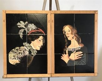 Set of Painted Tile Portraits