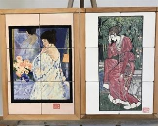  Pair of Painted Tiled Ladies
