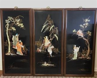 Trio of Asian Wood Panels
