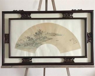  Framed Watercolor on Asian Fan