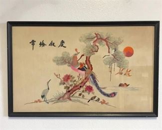 Vintage Asian Pheasant Silk Embroidery