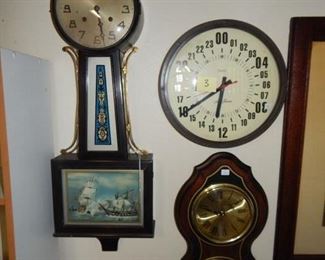 #3 $50 - Lot of (3) Clocks New Haven Banjo Clock, Quartz Clock, and Quartz Bulova Barometer 