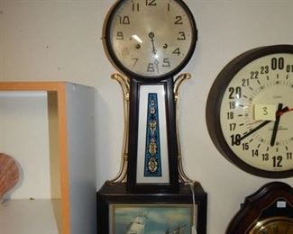 #3 $50 - Lot of (3) Clocks New Haven Banjo Clock, Quartz Clock, and Quartz Bulova Barometer 