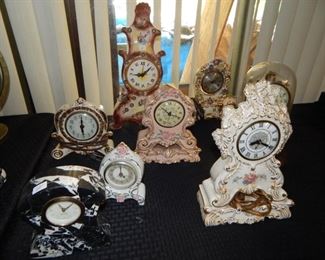 #6 $95 - Lot of (8) Clocks - (6) French Style Clocks, Marble Mantle Clock, and Pendulum Clock under Glass Dome