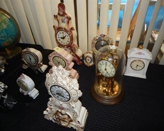 #6 $95 - Lot of (8) Clocks - (6) French Style Clocks, Marble Mantle Clock, and Pendulum Clock under Glass Dome