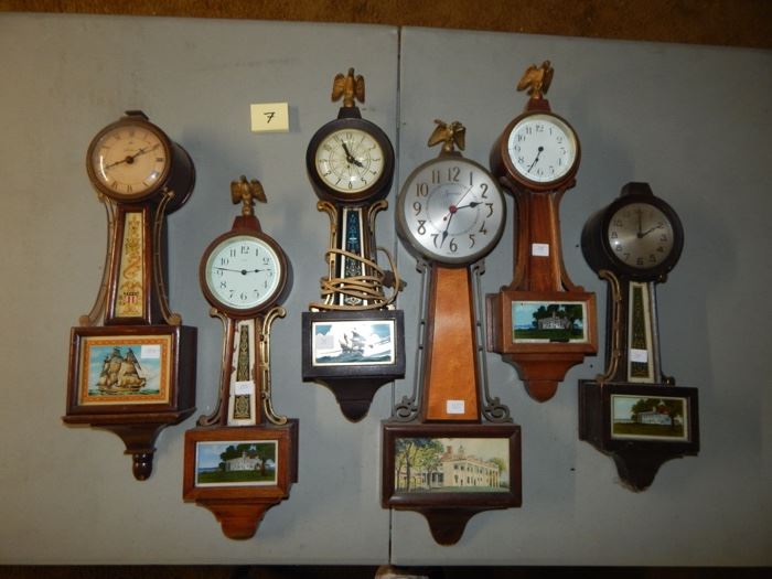 #7 $150 - Lot of (6) Banjo Clocks - Ship, Plantation, Ship, and (3) Plantation clocks