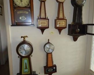 #8 $150 - Lot of (6) Clocks - Regulator, (2) Seth Thomas, Walnut with Eagle Finial, Light House Sessions, Sessions