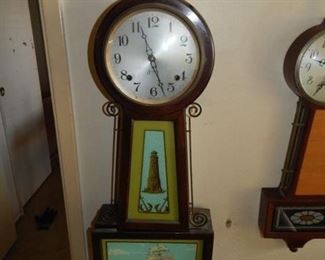 #8 $150 - Lot of (6) Clocks - Regulator, (2) Seth Thomas, Walnut with Eagle Finial, Light House Sessions, Sessions
