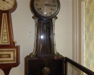 #8 $150 - Lot of (6) Clocks - Regulator, (2) Seth Thomas, Walnut with Eagle Finial, Light House Sessions, Sessions