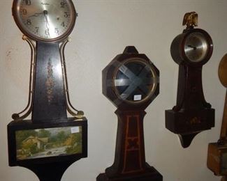 #11 $100 - Lot of (5) Banjo Clocks - Ingraham, Empty Case with Wood Marquetry, Seth Thomas Floral Eagle, Sessions Electric Ships, and Seth Thomas