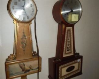 #11 $100 - Lot of (5) Banjo Clocks - Ingraham, Empty Case with Wood Marquetry, Seth Thomas Floral Eagle, Sessions Electric Ships, and Seth Thomas