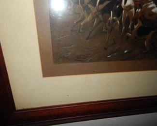 #16 $50 - Alfred William Strutt colored Lithograph of Dogs with a Poultry Wagon "Any port in the Storm"