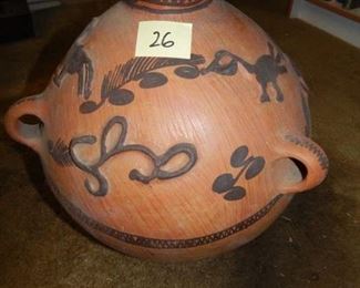 #26 $75 - Native American 3 Handled Jug/Pot. 16" high 15" wide
