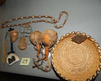 #29 $75 - Indigenous Beads, ceremonial items, Basket and Totem 