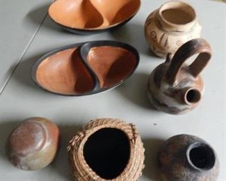 #32 $45 - Lot of 7 pieces - Native American, Beaded Gourd, Pottery