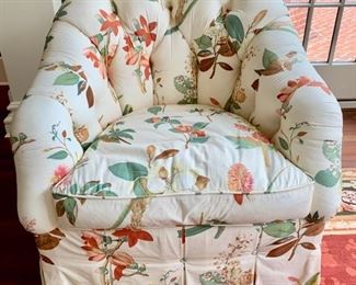 56. O. Henry House Floral Upholstered Tufted Barrel Chair w/ Down Cushion (32'' x 35'' x 34''), $ 650.00