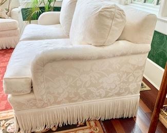 57. Upholstered 2 Cushion Loveseat w/ Bouillon Fringe (37'' x 37'' x 34''), $ 1,200.00