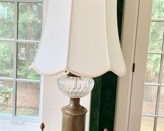 55. Pair of Brass & Glass Antique Lamps (33''), $ 300.00