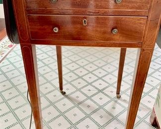 47. Antique 2 Drawer Drop Leaf (8'') Accent Table on Casters (16'' x 18'' x 30''), $ 900.00