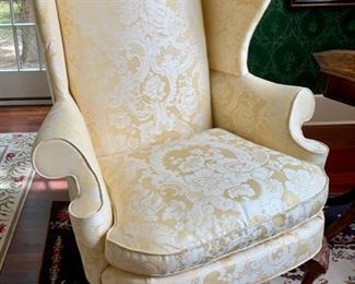 49. Southwood Connoisseur Upholstered Wingback Chair w/ Ball & Claw Feet (37'' x 26'' x 47''), $ 750.00