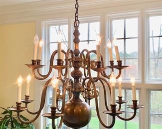 155. Pair of 18 Light Antique Brass Chandelier, $ 3,200.00 ea.