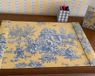187. Yellow & Blue Toile Desk Set, $ 75.00