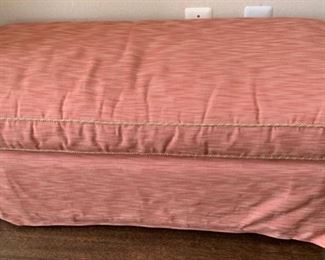 90. Upholstered Rose Ottoman on Casters (38'' x 17'' x 16''), $ 200.00
