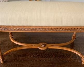 84. Upholstered Bench w/ Carved Wood Base (43'' x 18'' x 20''), $ 390.00