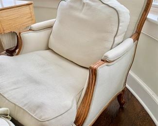 82. Pair of Down Stuffed Bergere Chairs (32'' x 28'' x 35'') w/ Ottomans (33'' x 23'' x 16''), $ 2,400.00