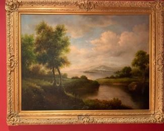 141. Gilt Framed Painting of River Landscape, $ 600.00
