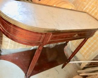 143. 1 Drawer Antique Marble Top Sideboard w/ Brass Gallery (49'' x 16'' x 36''), $ 1,500.00
