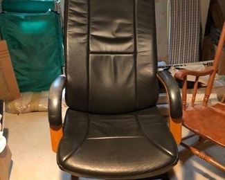 150. Adjustable Black Leather Office Chair (25'' x 27'' x 54''), $ 150.00