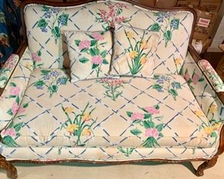 193. Wood Framed Settee w/ Floral Upholstery, $ 350.00