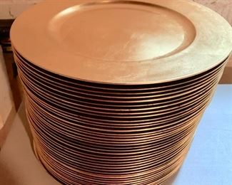 164. 72 Gold Lacquer Plastic Chargers by Strawberry Field, $2 ea.