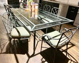137. 8 Brown Jordan Side Chairs, $ 2,400.00 138. 4 Brown Jordan Arm Chairs, $1,200.00 117. Brown Jordan Outdoor Metal & Plexiglass Dining Table (44'' x 98'' x 30''), $ 2,200.00