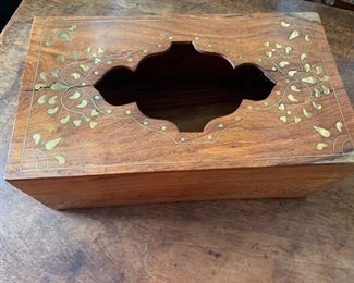 173. Wood Tissue Box w/ Brass Inlay (10'' x 6'' x 4''), $ 25.00